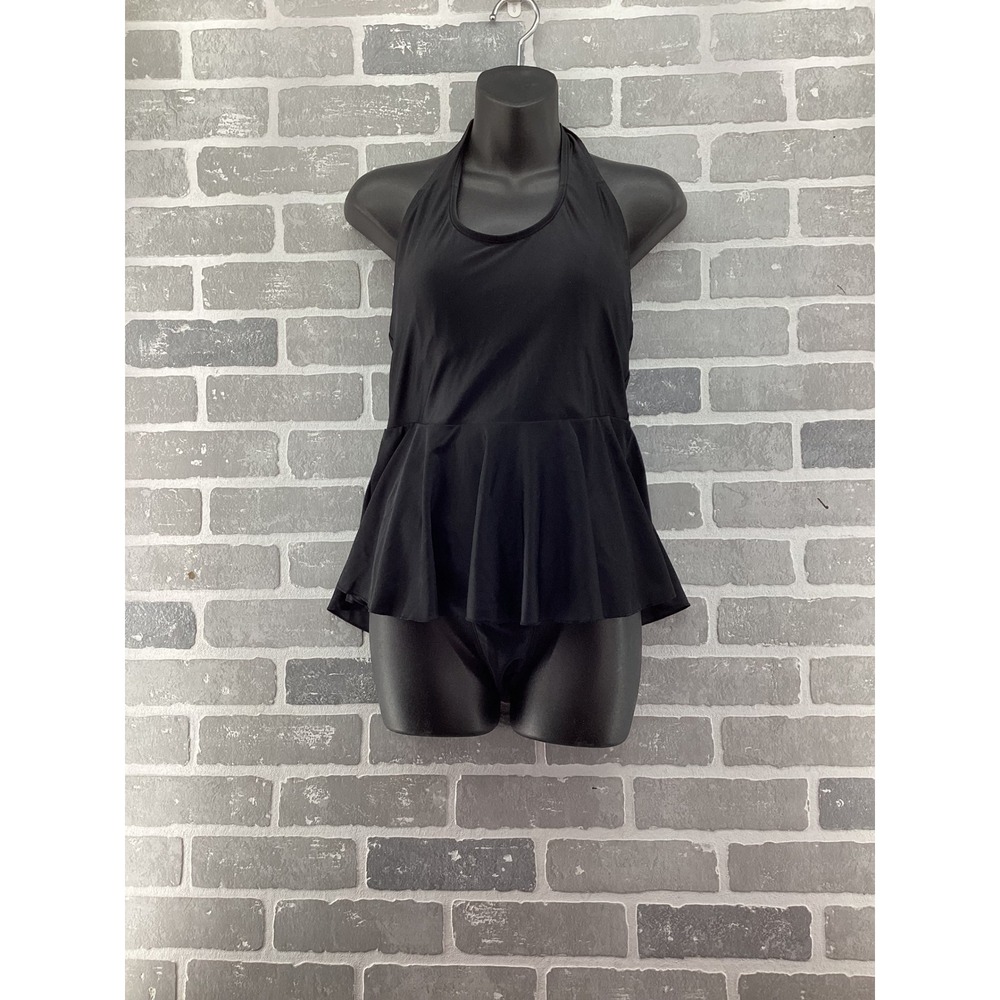 Halara Black Halter Neck Peplum Swim Dress One‎ Piece Swimsuit XL